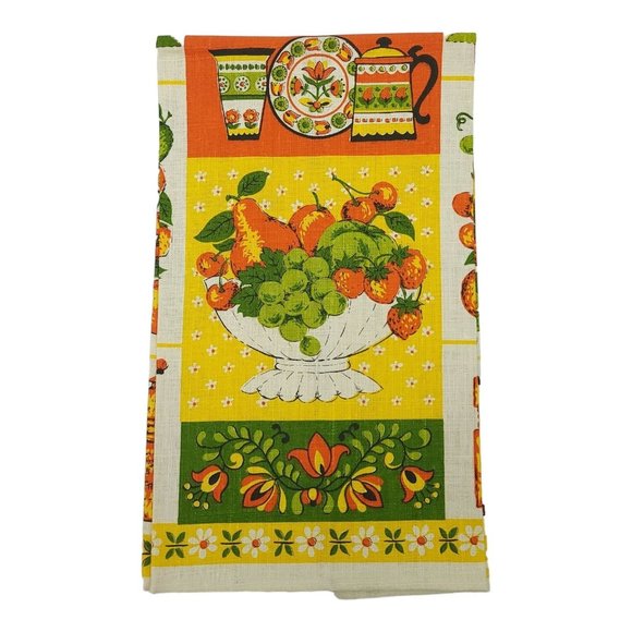 Parisian Prints Tea Towel Fruit Bowl Floral Kettle All Pure Linen NOS Lot of 3 - Picture 6 of 9